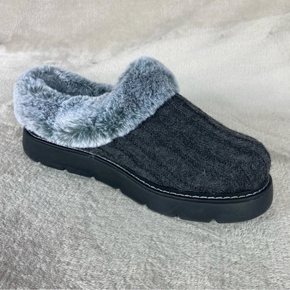 BOBS from Skechers Keepsakes Clogs Womens Size 8 Gray Fur Cable Knit Slipper NEW - Picture 6 of 9
